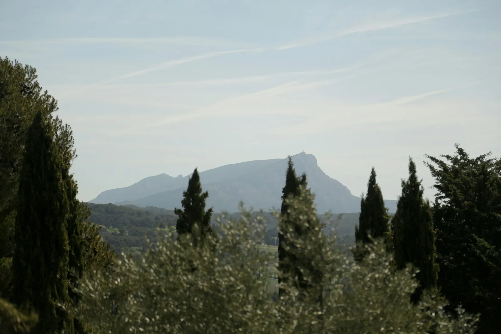Montanha Sainte-Victoire vista entre ciprestes
